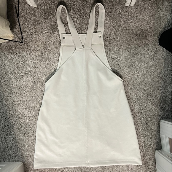 White Faux Suede Snap Button Overall Pinafore Dress - Size S - Picture 2 of 7